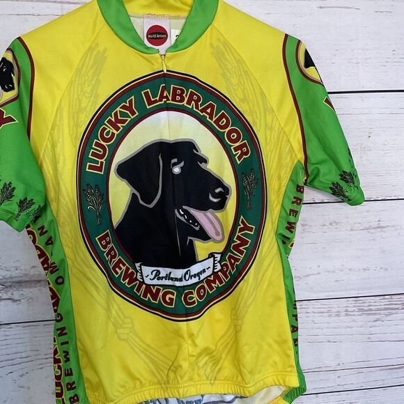 World Jerseys Men’s Cycle Jersey BIKE Shirt Size XL Green Yellow Polyester Dog** - Picture 4 of 12